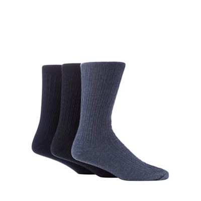 Maine New England Pack of three navy and blue ribbed socks with lambswool